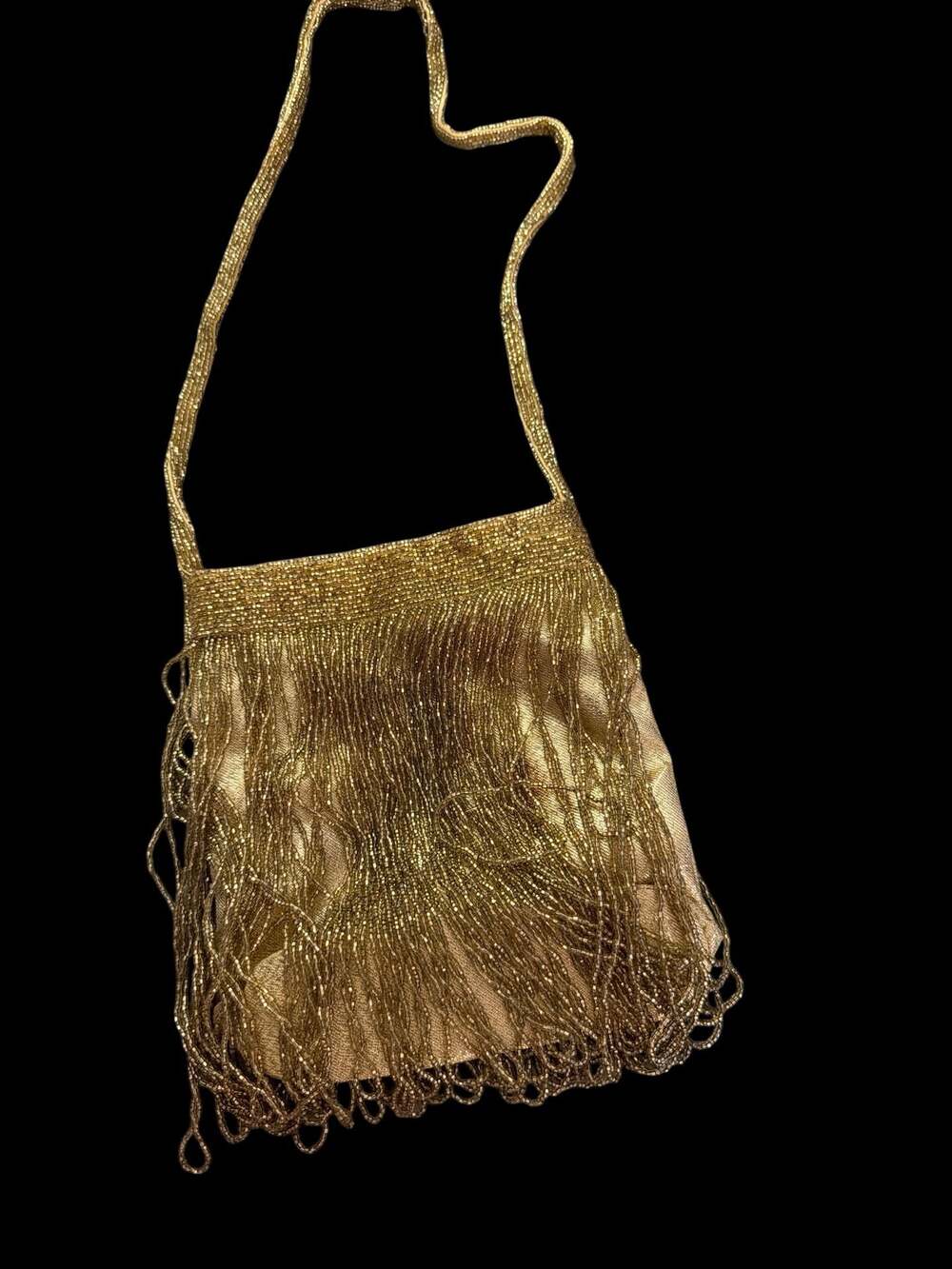 Vintage Gold Beaded Fringe Evening Shoulder Bag